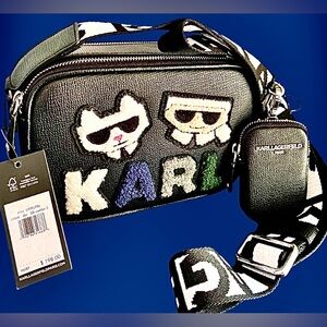 Karl Lagerfeld NWT Crossbody/Shoulder Bag & Card/coin Bag Iconic Karl&Cat/Logo